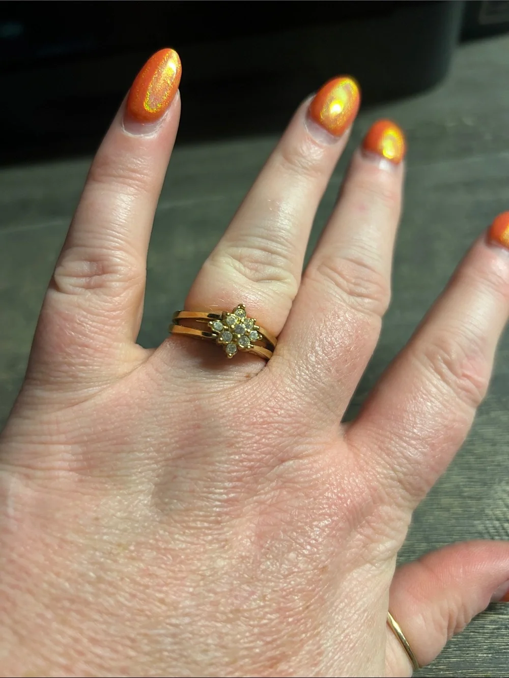Gold Floral Cluster Ring with CZ / Emerald Flip Ring - Reversible 2-in-1 style